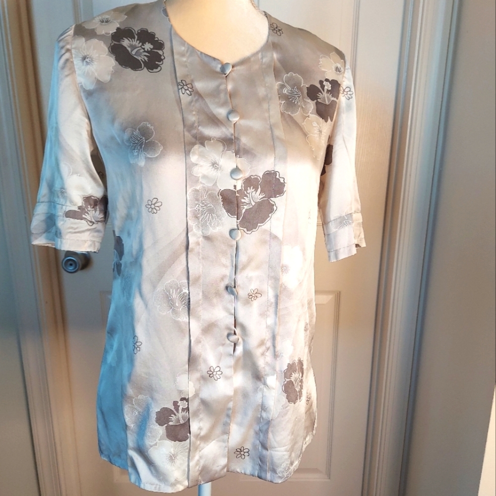 Vintage Andre Laug Roma Silver Silk Blouse